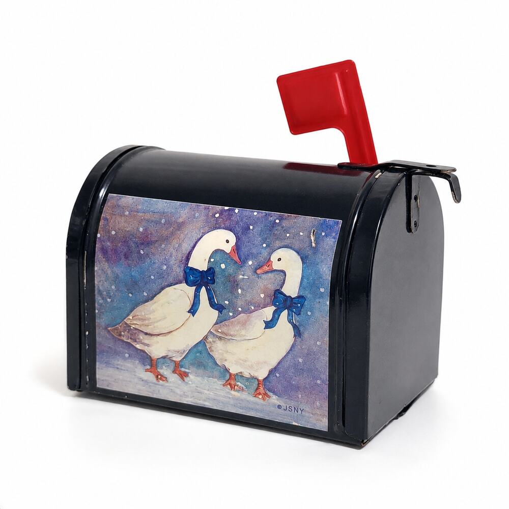 Country Blue Ribbon Geese Decorative Mailbox Cottagecore Goose Grannycore